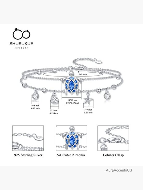 Turtle Ankle Bracelet, Turtle Charm Anklet Sterling Silver  925 Sterling Silver Sea Turtle Anklet Adjustable Layered Anklet Beach Jewelry